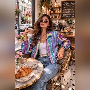 Vintage Teddi Colorful Pastel Zip Jacket Petite PM Y2K 90s Retro Art Print